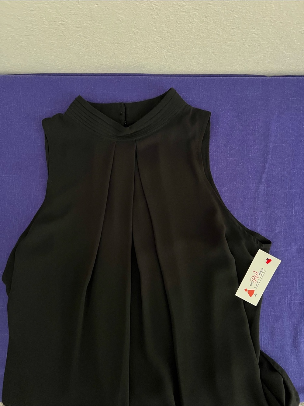 Naked Zebra - Black Sleeveless Top with High Neck and Back Button Closure NWT